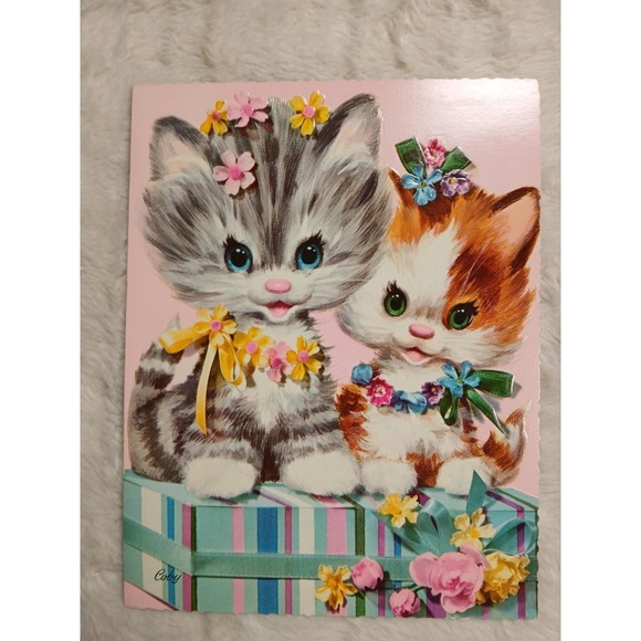 Other - Vintage Coby Greeting Card Large Two Kittens Get Well Retro